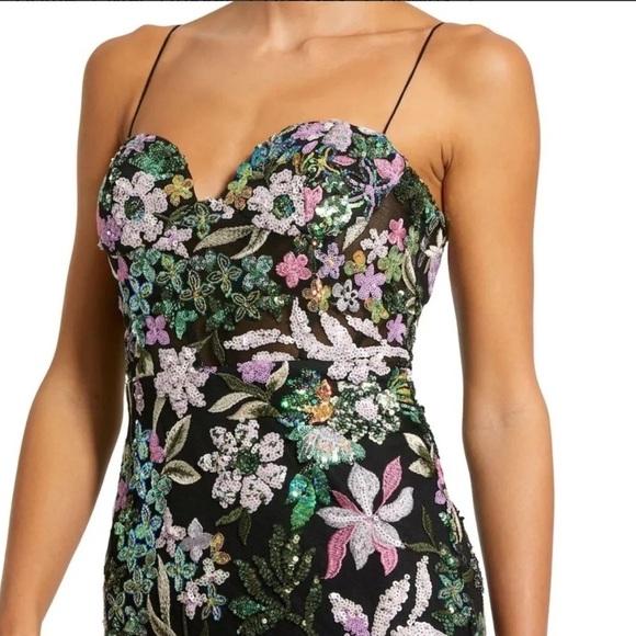 Mac Duggal NEW NWT Spaghetti Strap Bustier Floral Embroidered Appliqué Gown Sz 8 - Picture 3 of 15